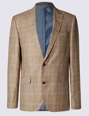 Buttonsafe&trade; Wool Blend Check 2 Button Jacket with Linen